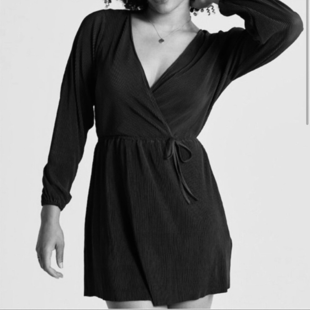 Abercrombie & Fitch Black Ribbed Wrap Dress